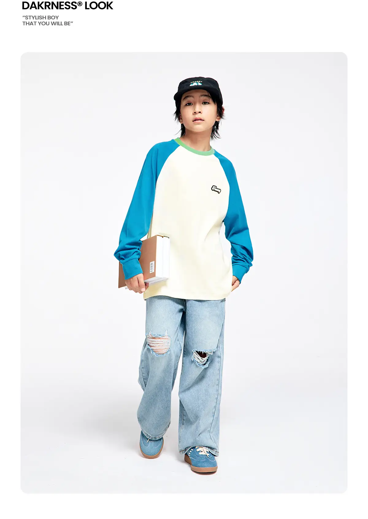 Kids Color Matching Raglan Sleeve T-Shirt Green Cream — feature 16
