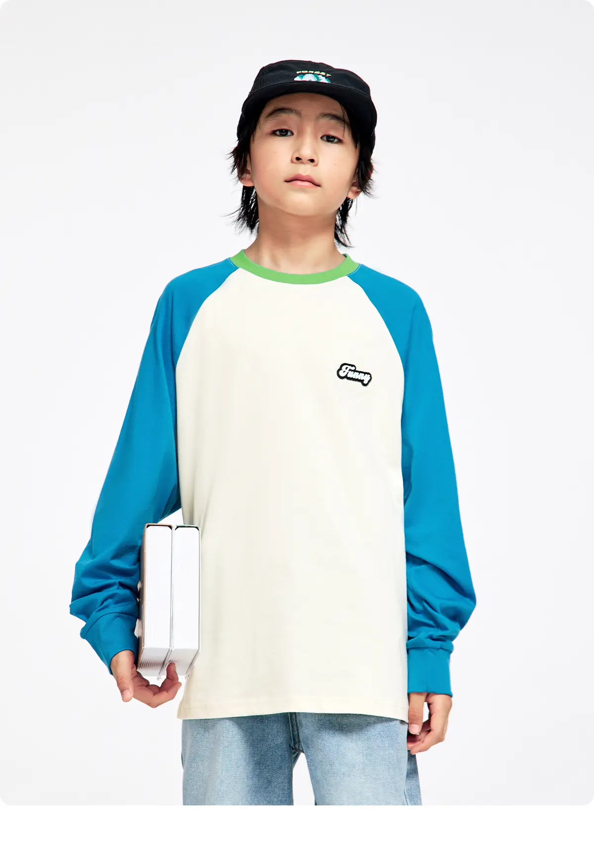 Kids Color Matching Raglan Sleeve T-Shirt Green Cream — feature 18