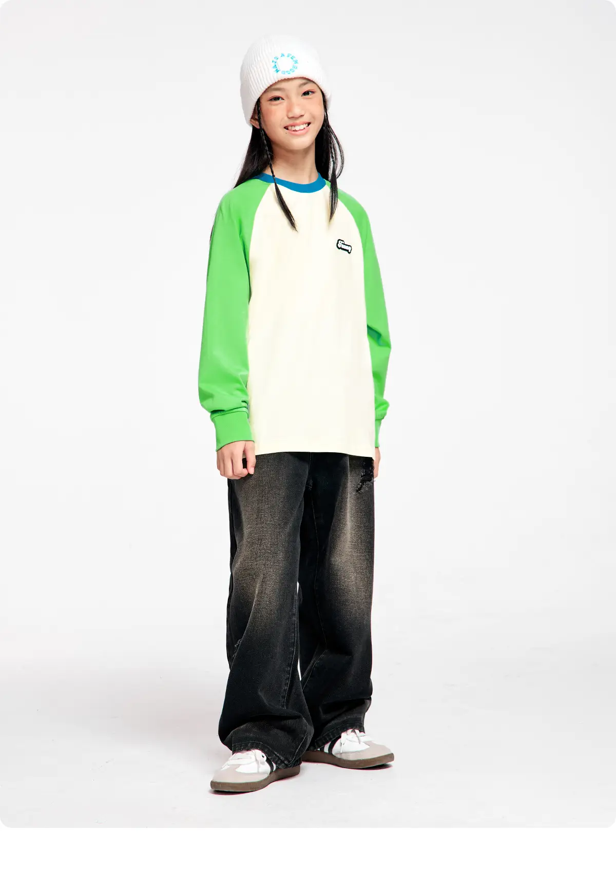 Kids Color Matching Raglan Sleeve T-Shirt Green Cream — feature 21