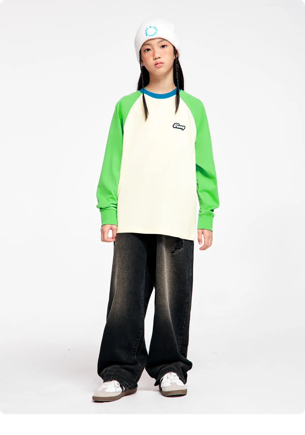 Kids Color Matching Raglan Sleeve T-Shirt Green Cream — feature 22