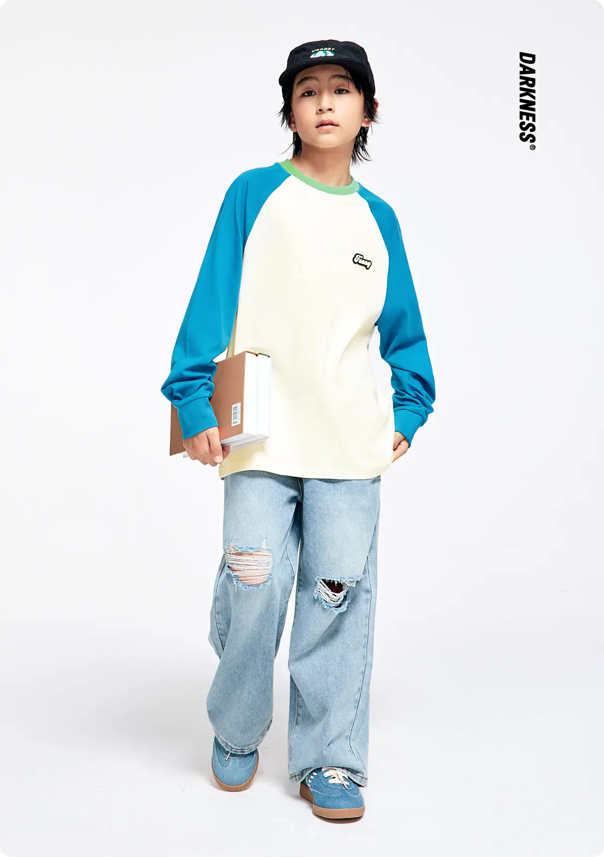 Kids Color Matching Raglan Sleeve T-Shirt Green Cream — feature 5