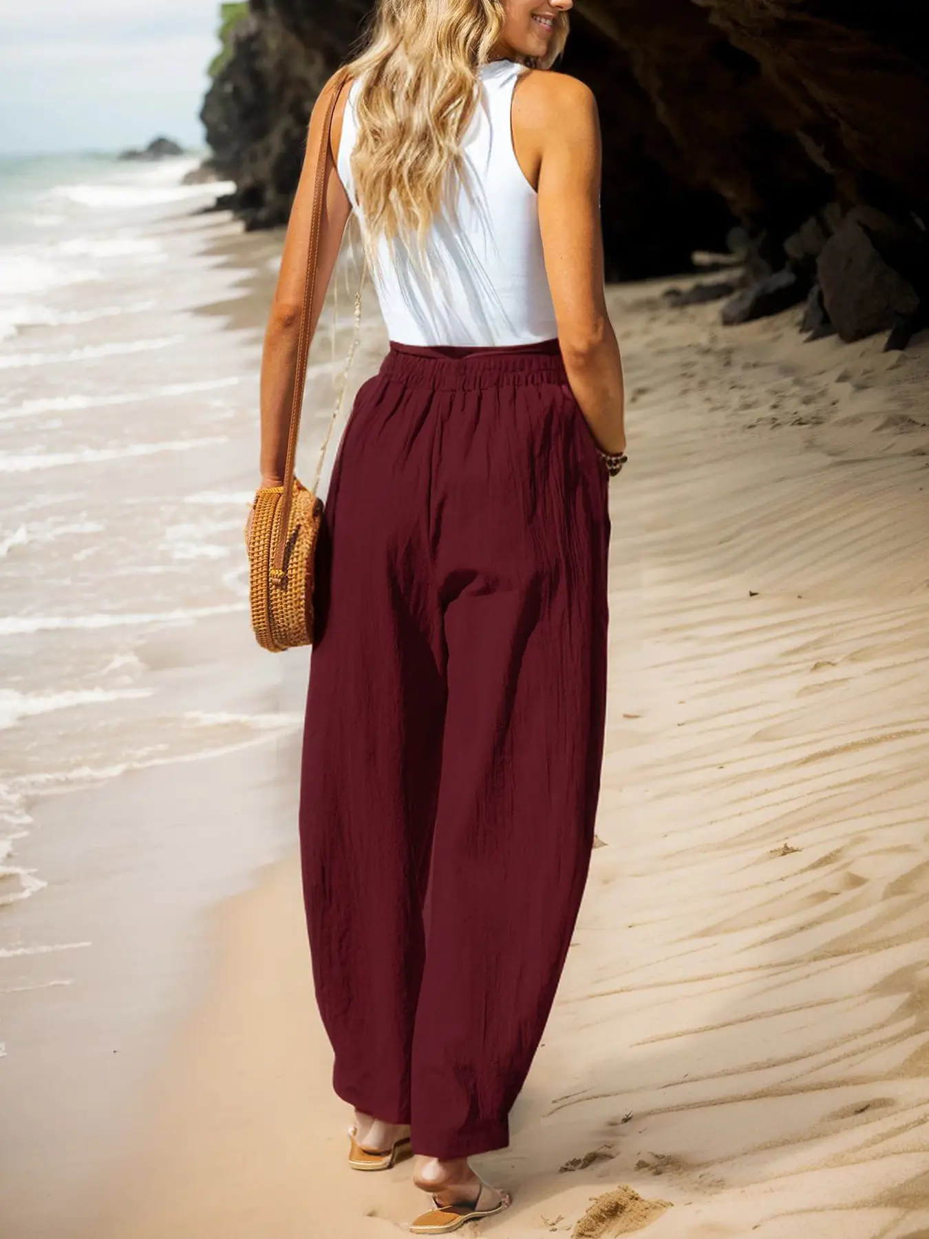 Women's Elastic Waist Casual Pants Black Spring Summer — feature 25