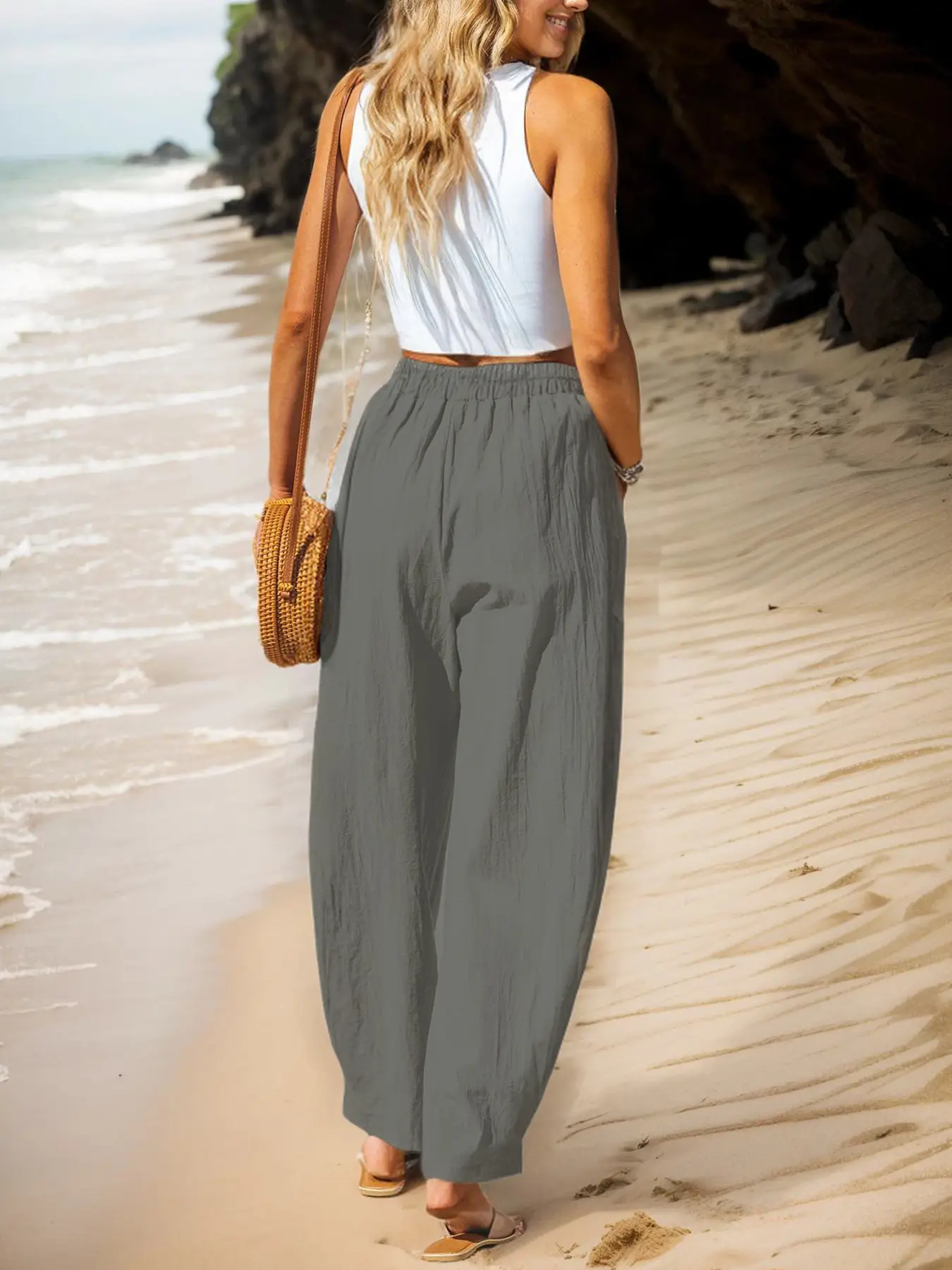Women's Elastic Waist Casual Pants Black Spring Summer — feature 28