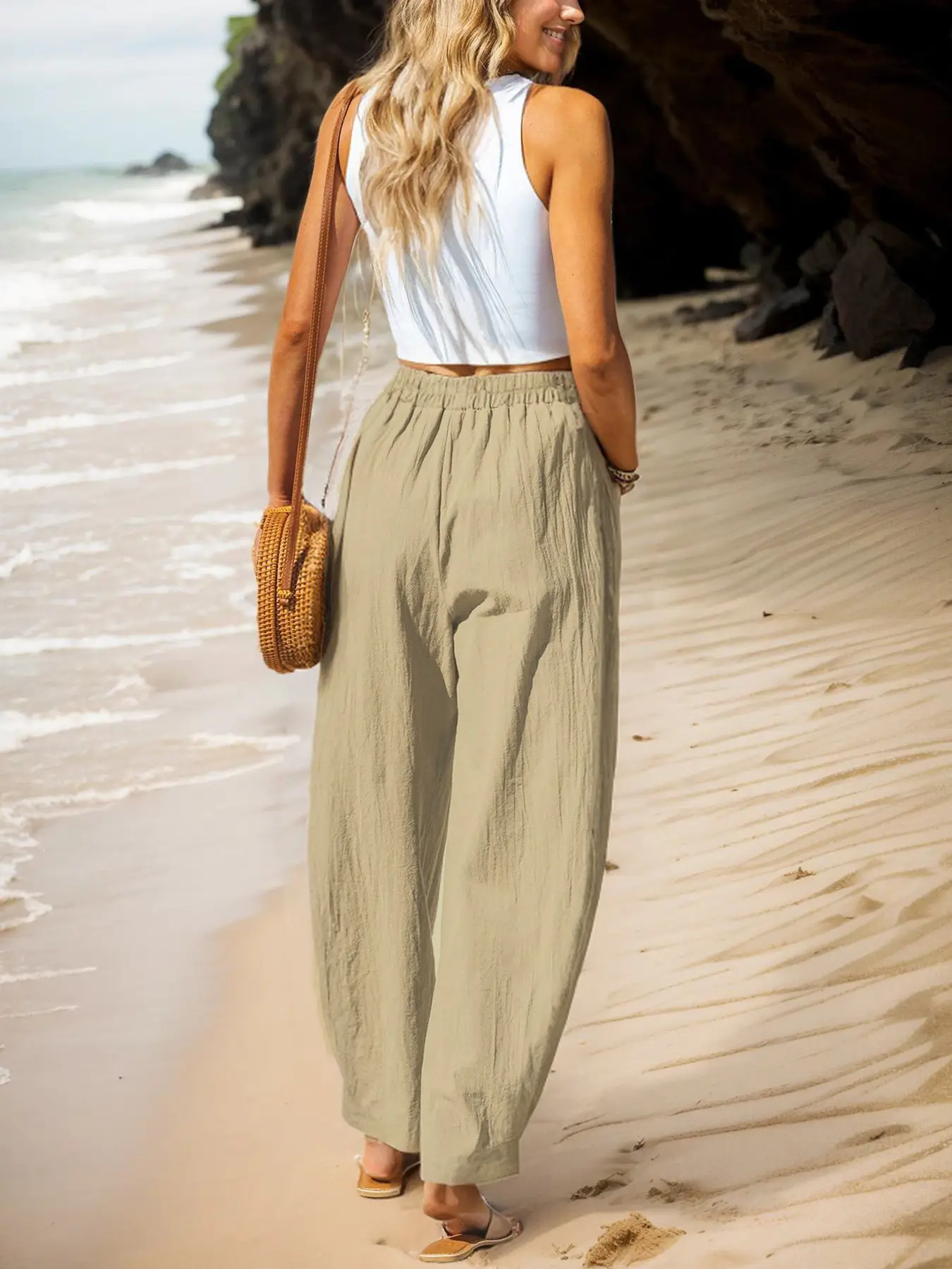 Women's Elastic Waist Casual Pants Black Spring Summer — feature 32