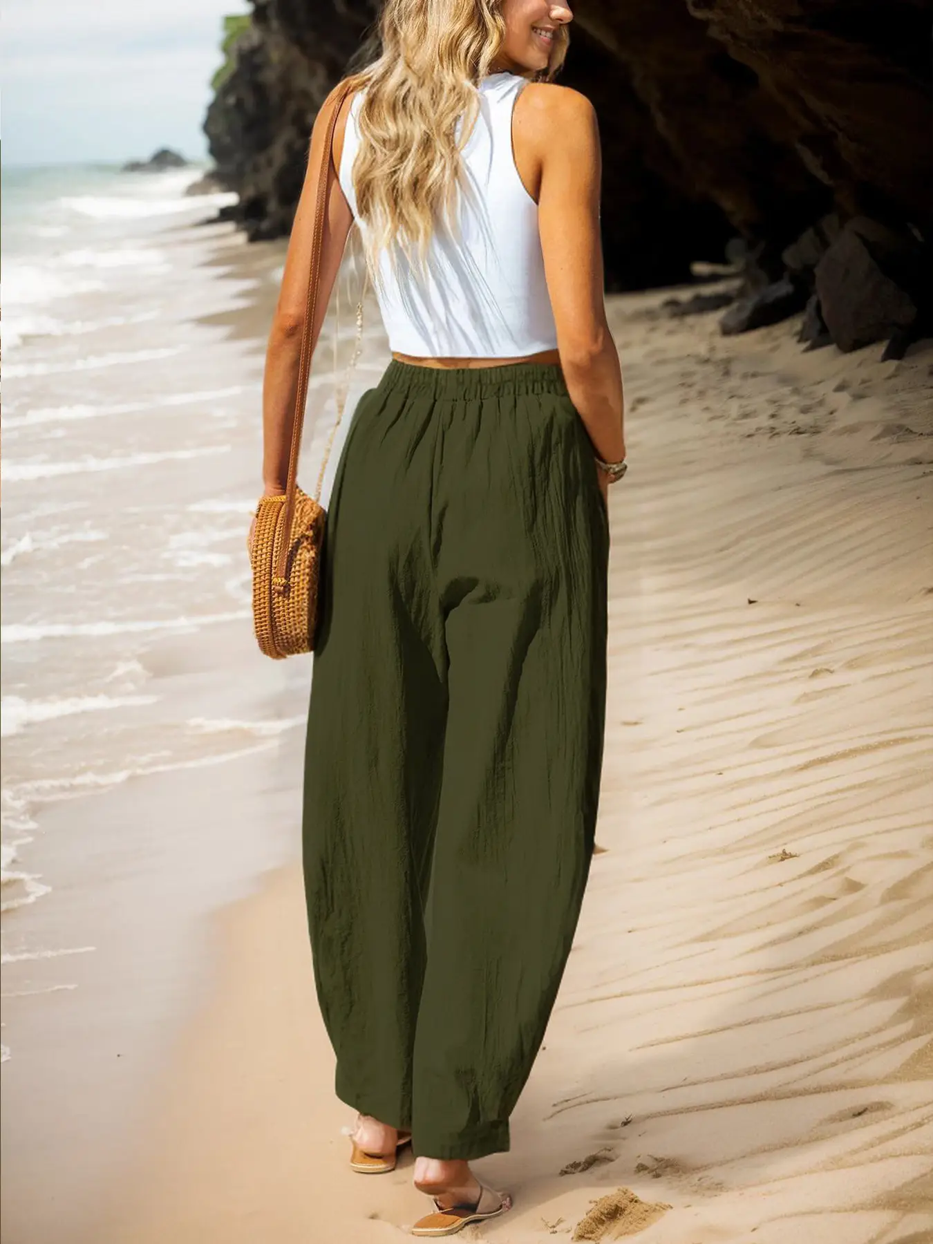 Women's Elastic Waist Casual Pants Black Spring Summer — feature 36