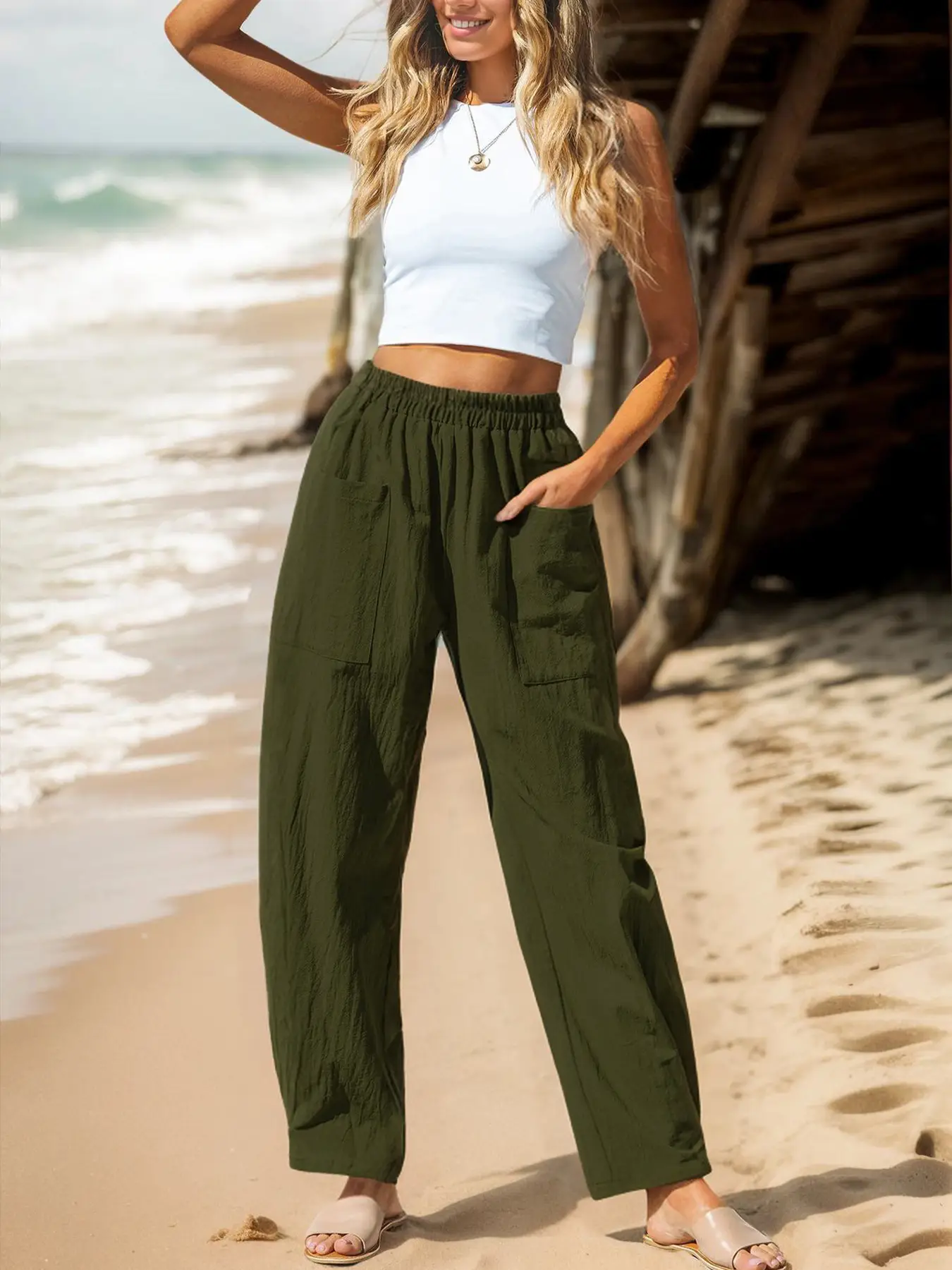 Women's Elastic Waist Casual Pants Black Spring Summer — feature 38