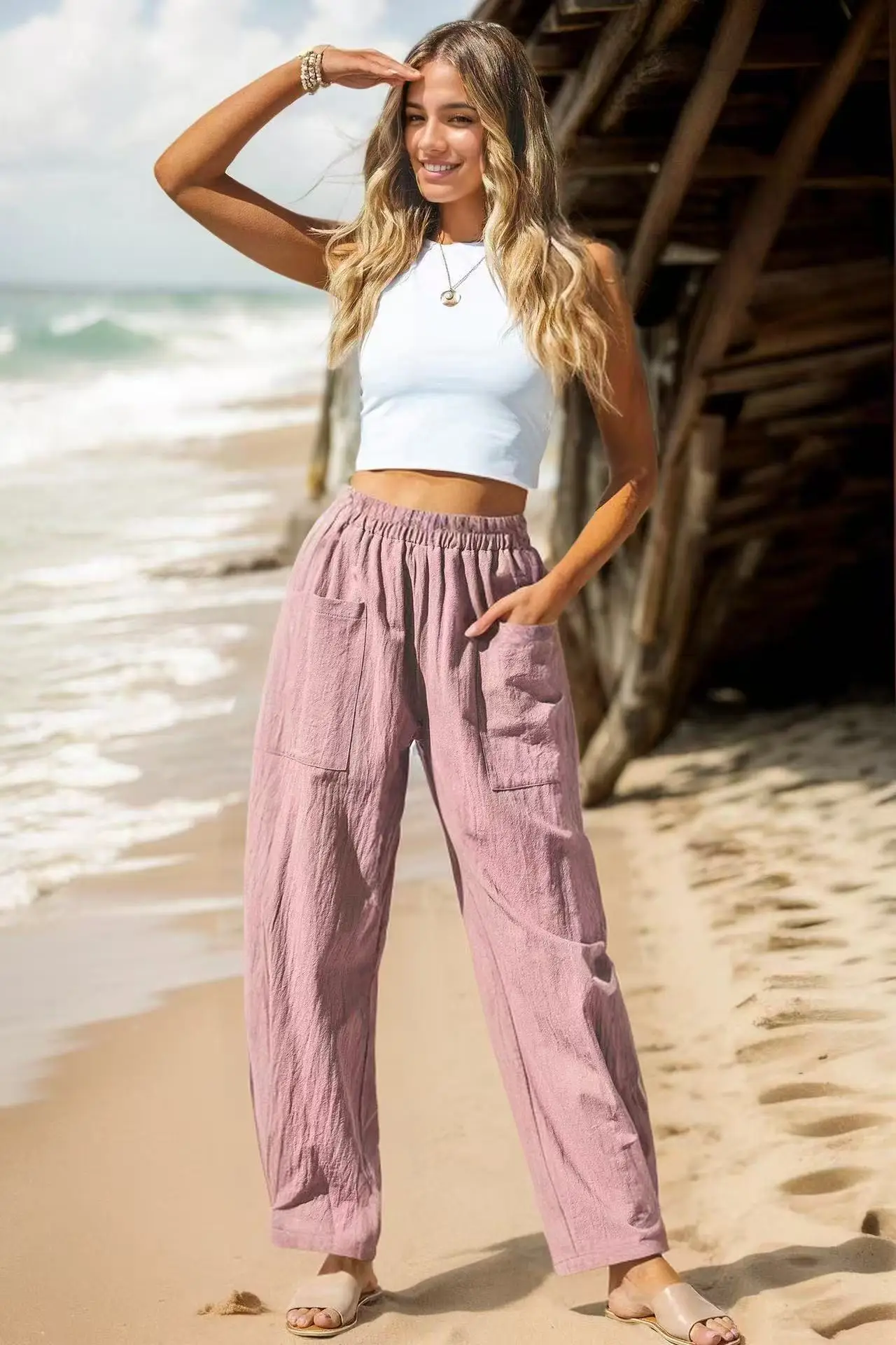 Women's Elastic Waist Casual Pants Black Spring Summer — feature 40