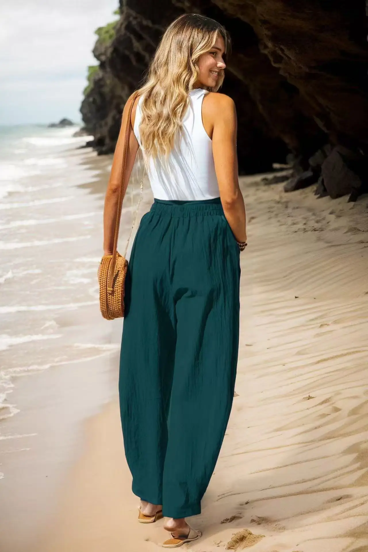 Women's Elastic Waist Casual Pants Black Spring Summer — feature 41