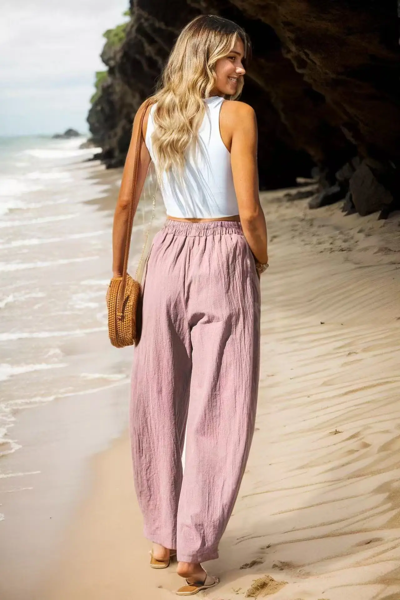 Women's Elastic Waist Casual Pants Black Spring Summer — feature 43