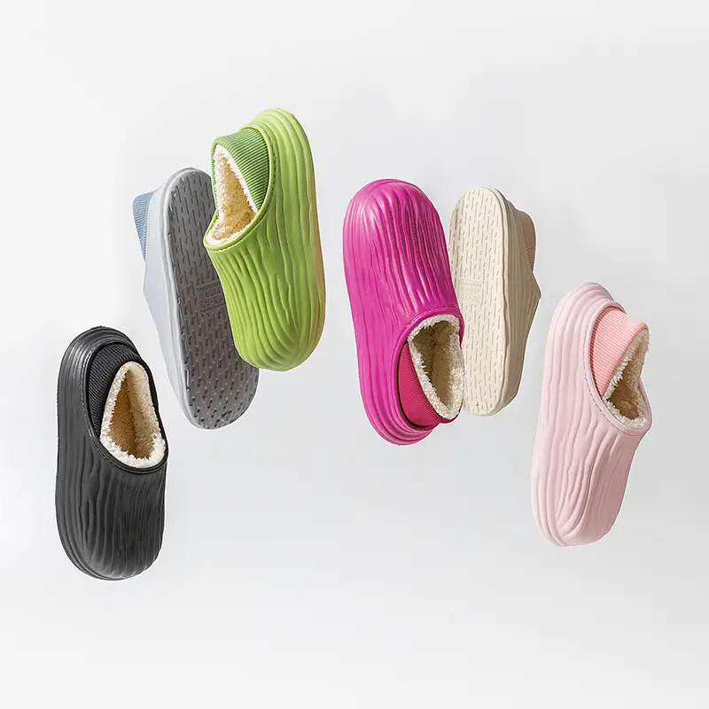 New Bitter Melon Striped Cotton Slippers Waterproof and Stain-Resistant Home Cotton Shoes Women's Thick-Soled Fleece-Lined Winter Warm Cotton Shoes for Outer Wear - Image 6