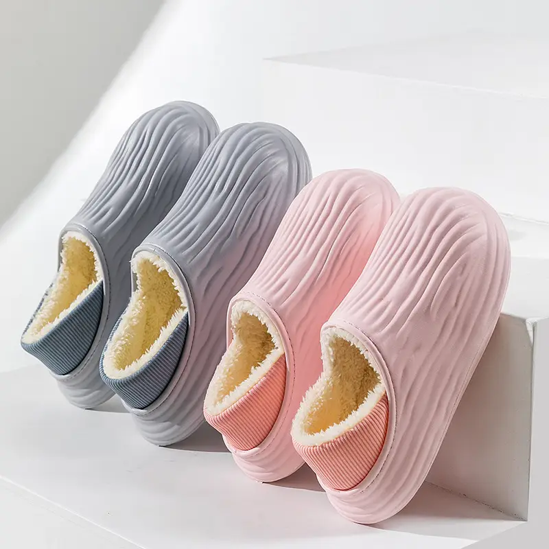 New Bitter Melon Striped Cotton Slippers Waterproof and Stain-Resistant Home Cotton Shoes Women's Thick-Soled Fleece-Lined Winter Warm Cotton Shoes for Outer Wear - Image 7