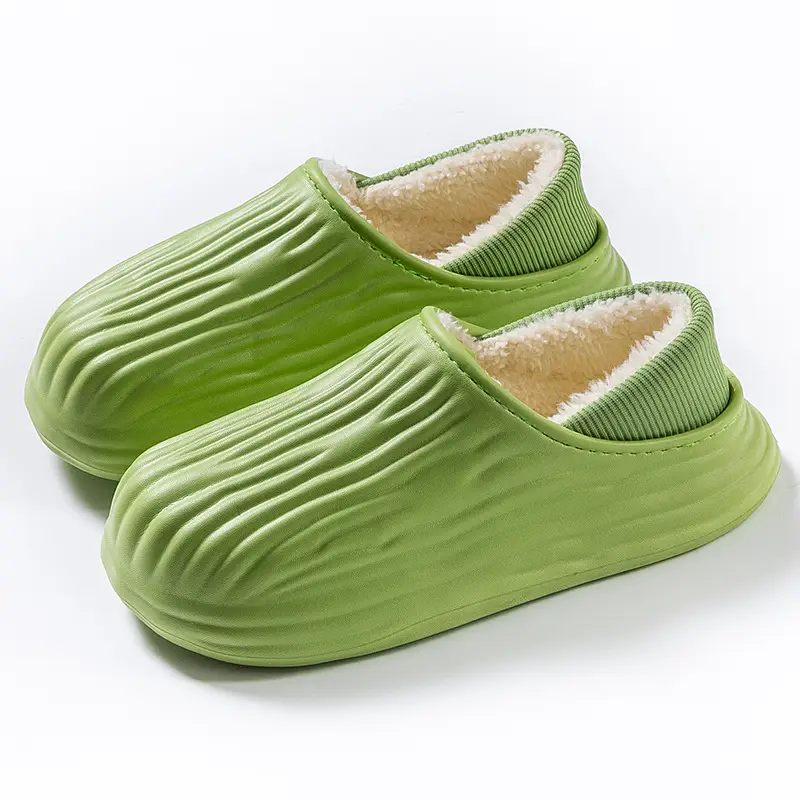 New Bitter Melon Striped Cotton Slippers Waterproof and Stain-Resistant Home Cotton Shoes Women's Thick-Soled Fleece-Lined Winter Warm Cotton Shoes for Outer Wear - Image 9