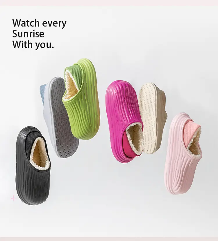 New Bitter Melon Striped Cotton Slippers Waterproof and Stain-Resistant Home Cotton Shoes Women's Thick-Soled Fleece-Lined Winter Warm Cotton Shoes for Outer Wear — feature 12