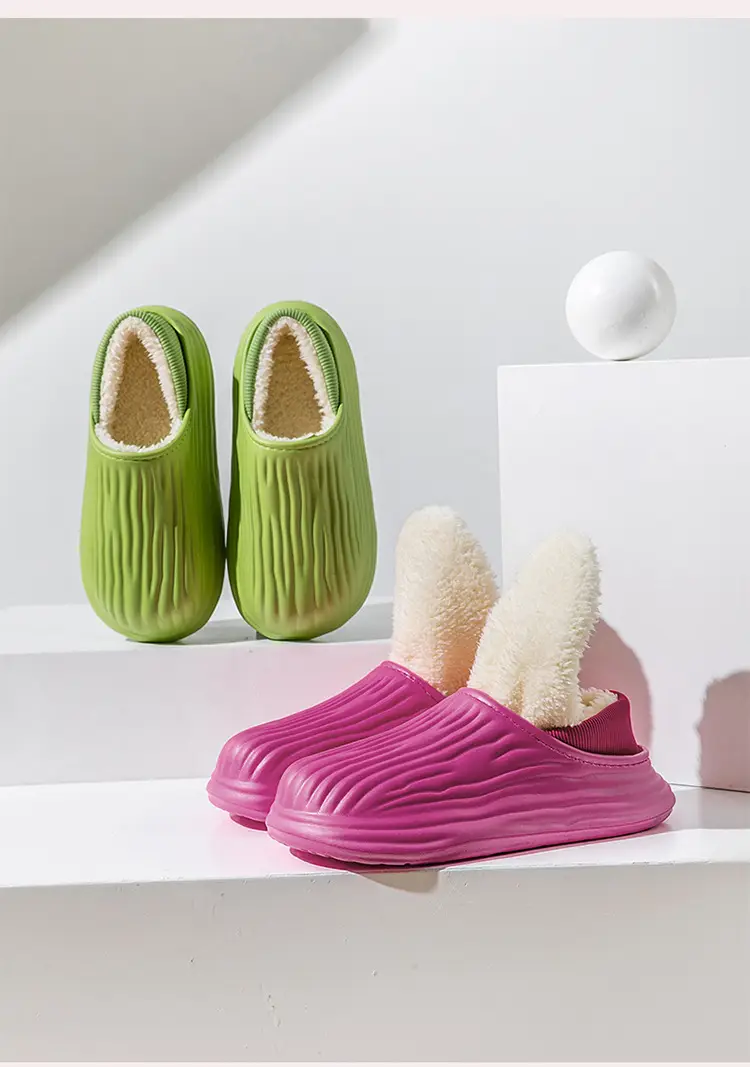 New Bitter Melon Striped Cotton Slippers Waterproof and Stain-Resistant Home Cotton Shoes Women's Thick-Soled Fleece-Lined Winter Warm Cotton Shoes for Outer Wear — feature 21