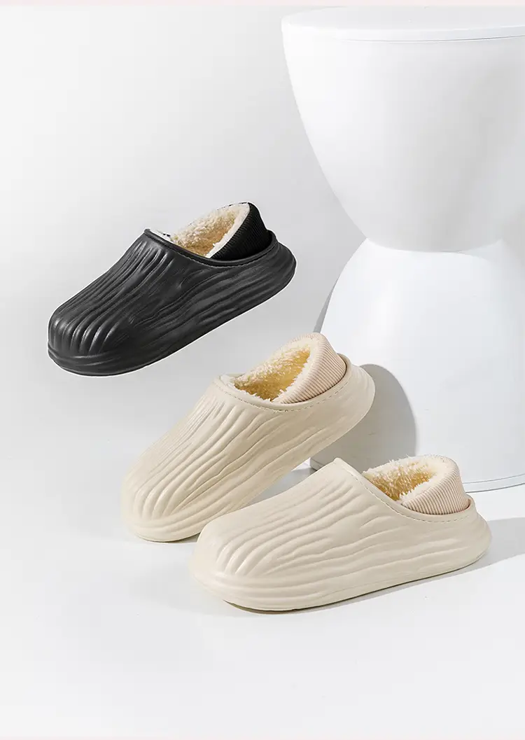 New Bitter Melon Striped Cotton Slippers Waterproof and Stain-Resistant Home Cotton Shoes Women's Thick-Soled Fleece-Lined Winter Warm Cotton Shoes for Outer Wear — feature 22