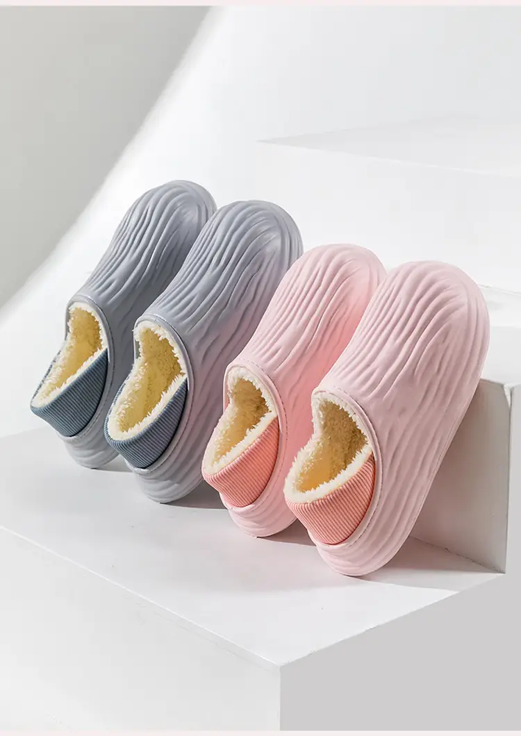 New Bitter Melon Striped Cotton Slippers Waterproof and Stain-Resistant Home Cotton Shoes Women's Thick-Soled Fleece-Lined Winter Warm Cotton Shoes for Outer Wear — feature 23