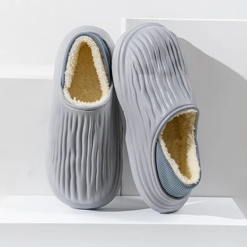 New Bitter Melon Striped Cotton Slippers Waterproof and Stain-Resistant Home Cotton Shoes Women's Thick-Soled Fleece-Lined Winter Warm Cotton Shoes for Outer Wear - Image 4