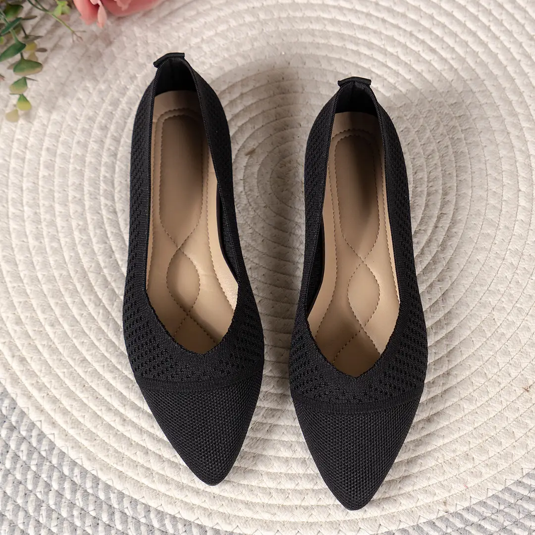 Size 36-43 Summer Pointed Toe Flat Knitted Shoes Solid Color Fashion Casual Easiest for Match Slip-On Shoes Plaid
