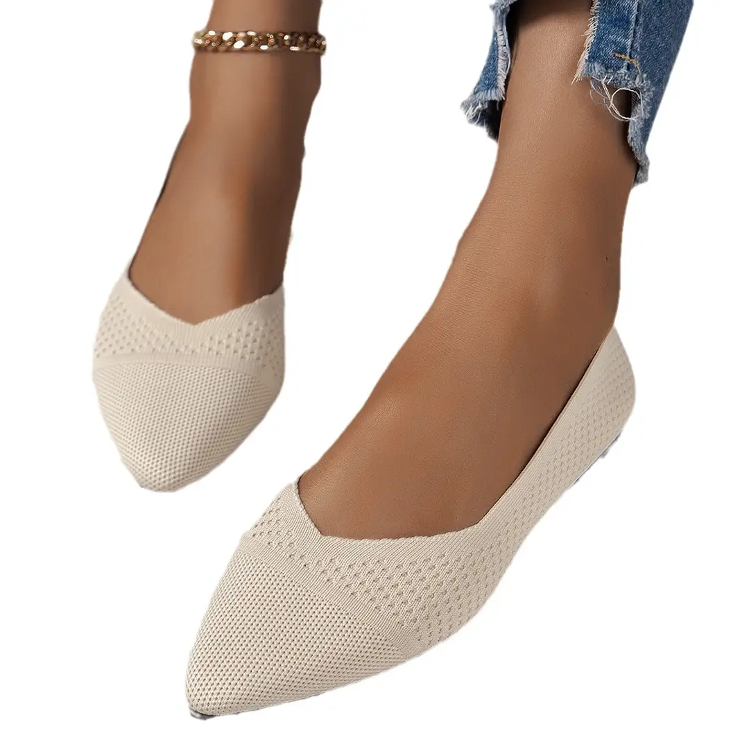 Size 36-43 Summer Pointed Toe Flat Knitted Shoes Solid Color Fashion Casual Easiest for Match Slip-On Shoes Plaid