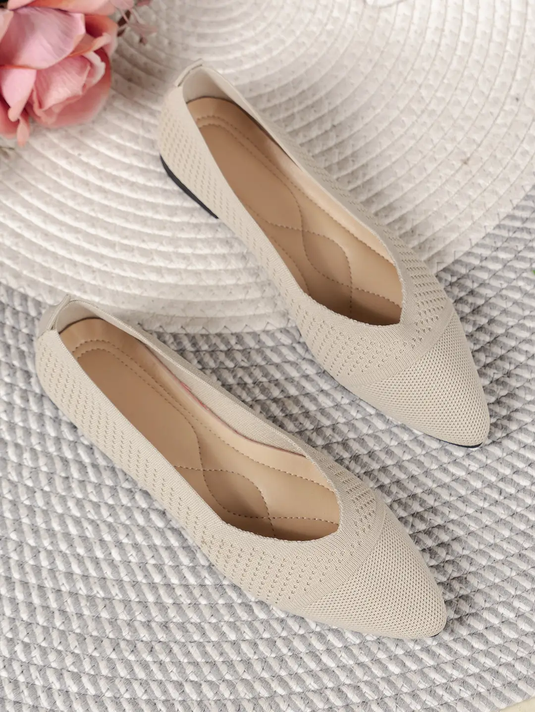 Size 36-43 Summer Pointed Toe Flat Knitted Shoes Solid Color Fashion Casual Easiest for Match Slip-On Shoes Plaid — feature 10