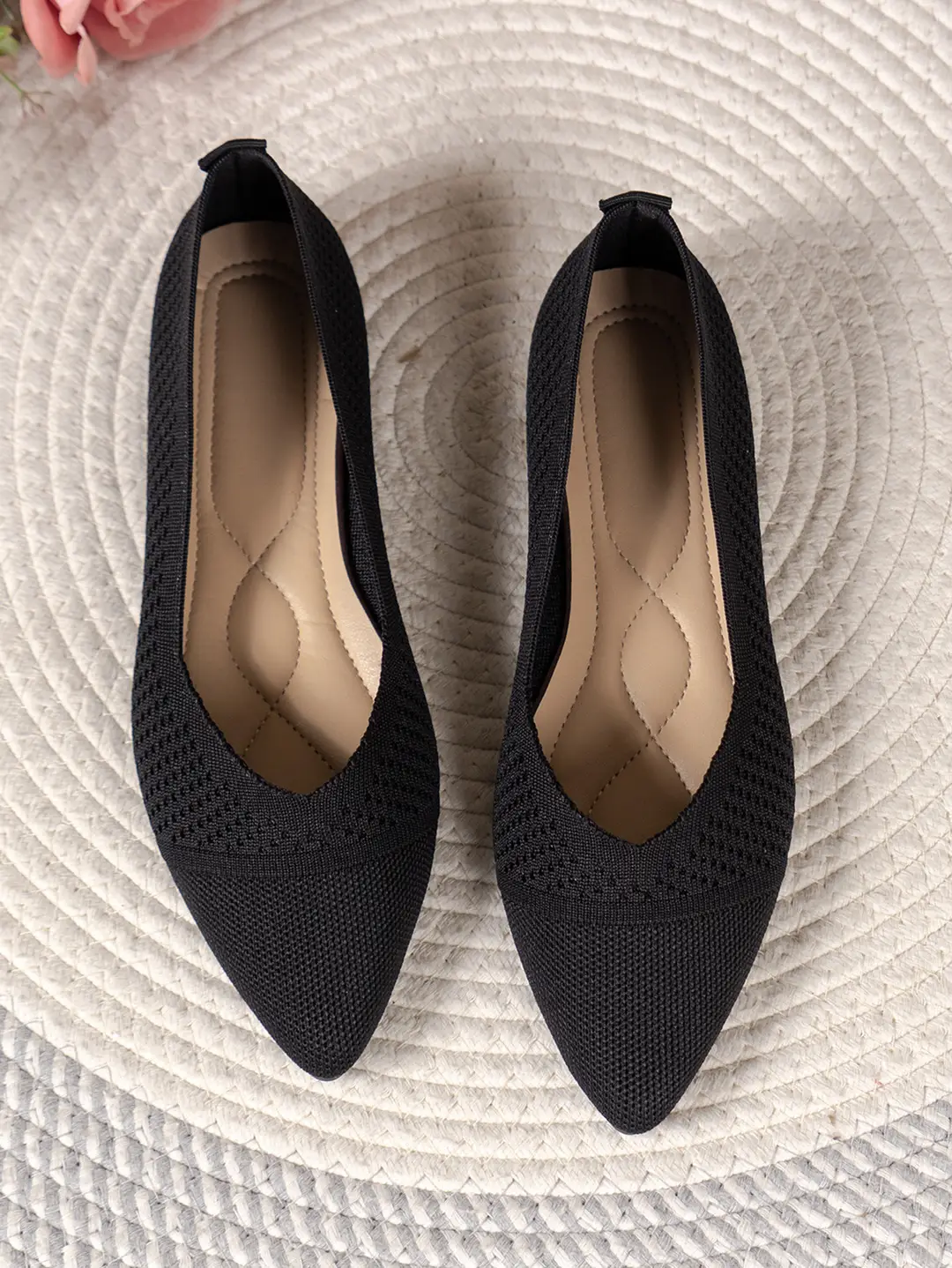 Size 36-43 Summer Pointed Toe Flat Knitted Shoes Solid Color Fashion Casual Easiest for Match Slip-On Shoes Plaid — feature 4