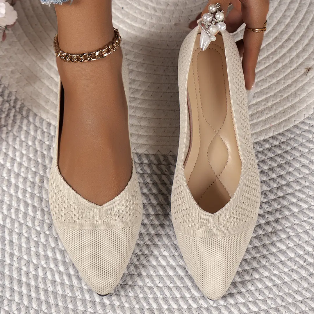 Size 36-43 Summer Pointed Toe Flat Knitted Shoes Solid Color Fashion Casual Easiest for Match Slip-On Shoes Plaid