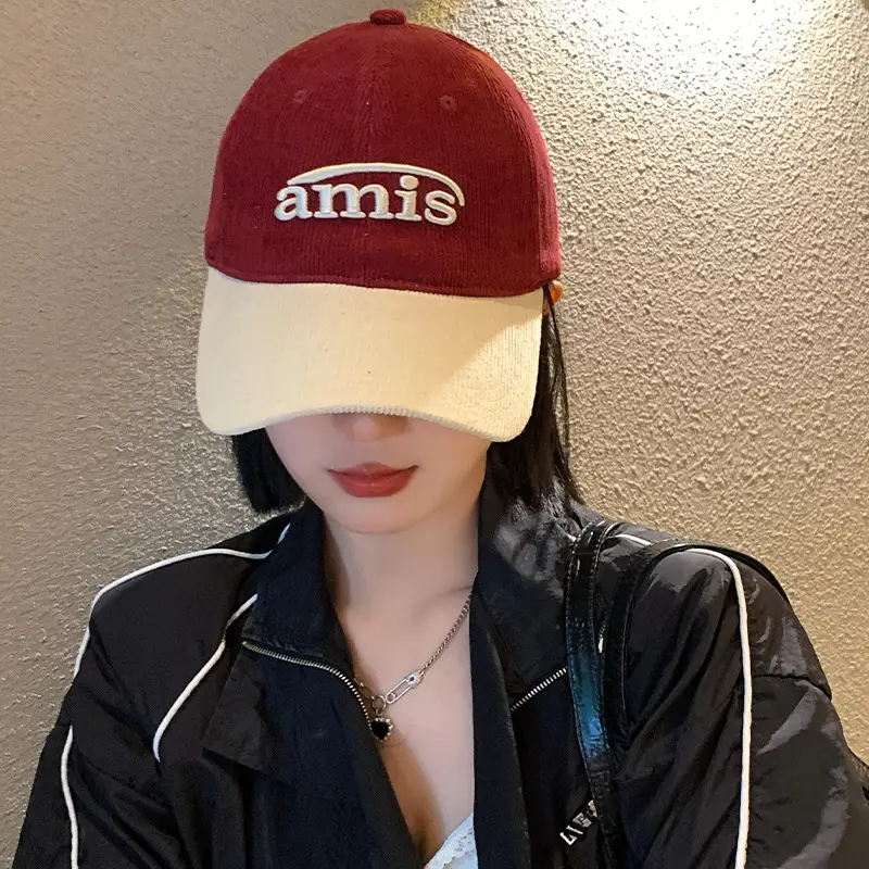 Women Red Baseball Cap with Wide Brim & Big Head - Image 3