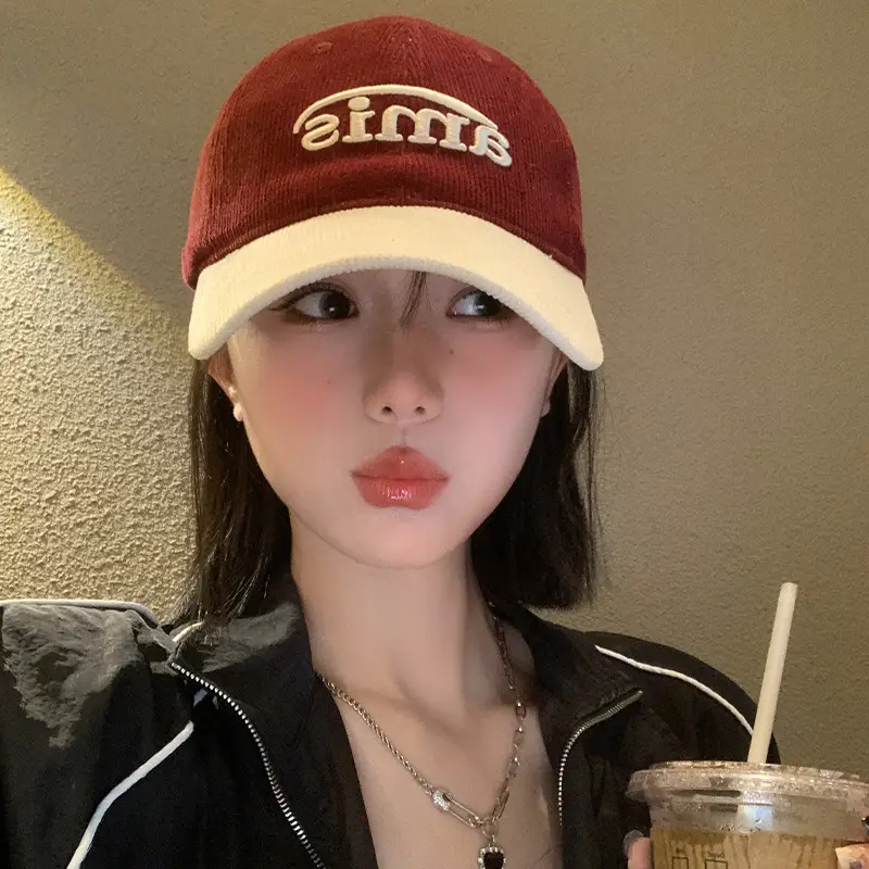 Women Red Baseball Cap with Wide Brim & Big Head - Image 4