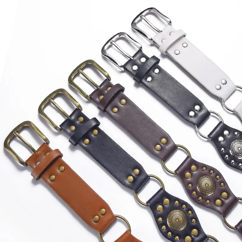 Retro Western Belt with Metal Studded Seal & Air Eye Closure - Image 5