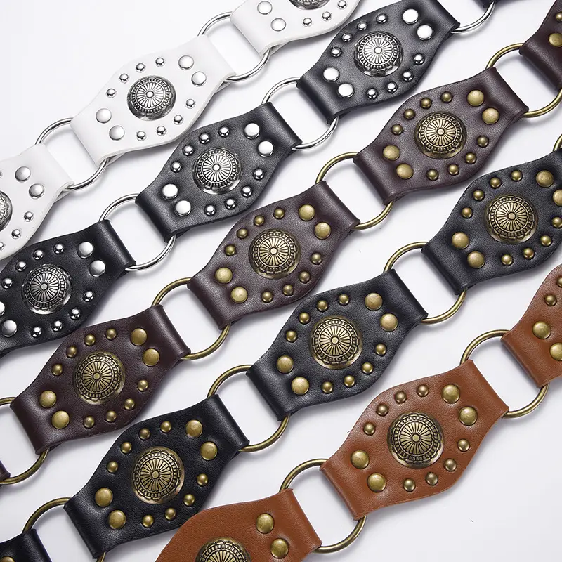 Retro Western Belt with Metal Studded Seal & Air Eye Closure - Image 8