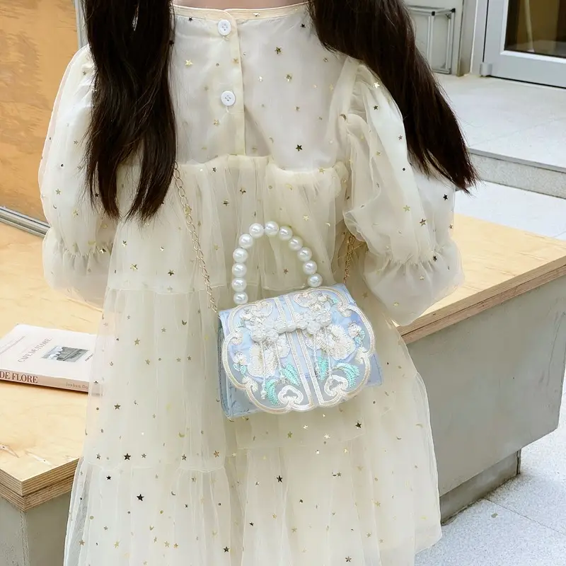 Retro National Style Buckle Children's Bags Pearl Crossbody