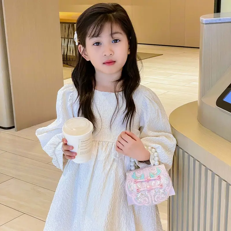 Retro National Style Buckle Children's Bags Pearl Crossbody