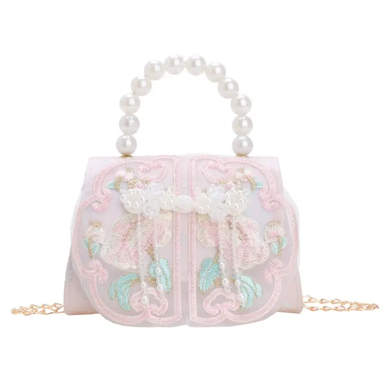 Retro National Style Buckle Children's Bags Pearl Crossbody