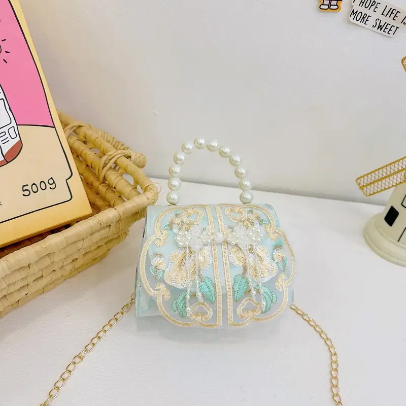 Retro National Style Buckle Children's Bags Pearl Crossbody