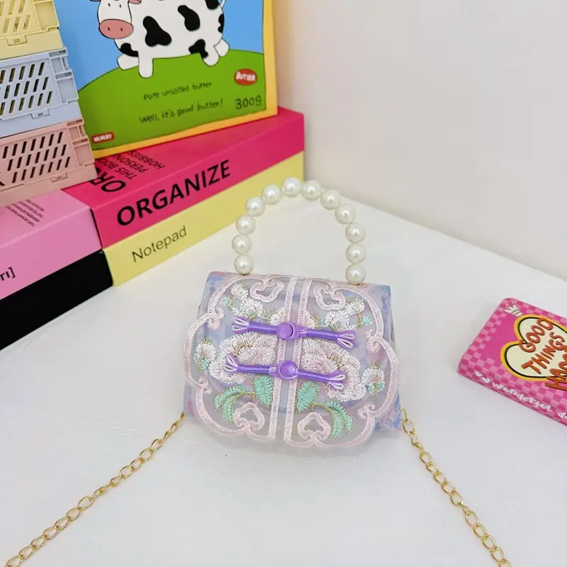 Retro National Style Buckle Children's Bags Pearl Crossbody