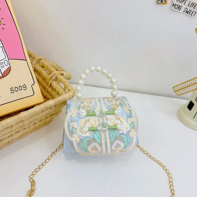 Retro National Style Buckle Children's Bags Pearl Crossbody
