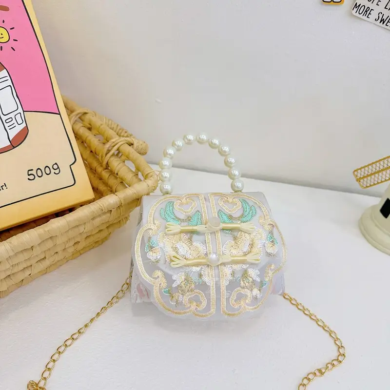 Retro National Style Buckle Children's Bags Pearl Crossbody