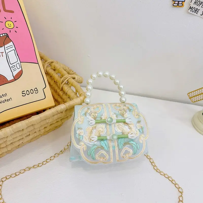 Retro National Style Buckle Children's Bags Pearl Crossbody