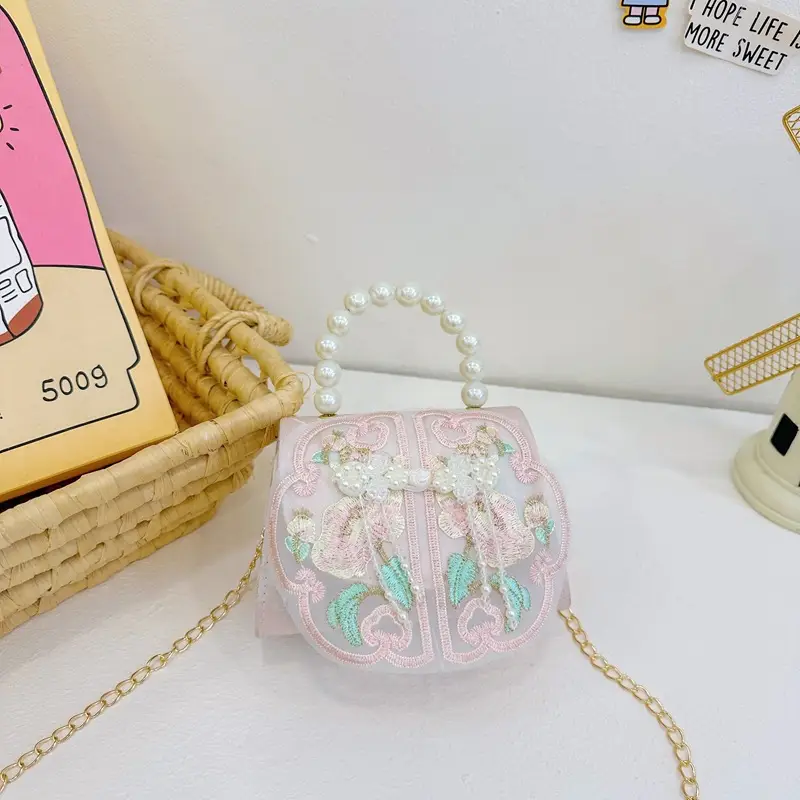 Retro National Style Buckle Children's Bags Pearl Crossbody