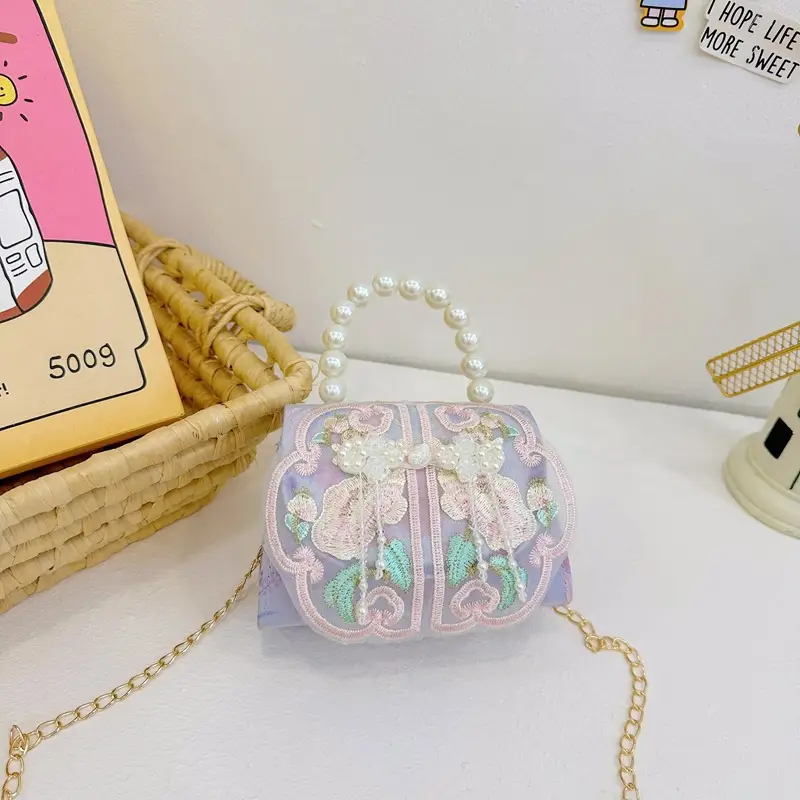 Retro National Style Buckle Children's Bags Pearl Crossbody