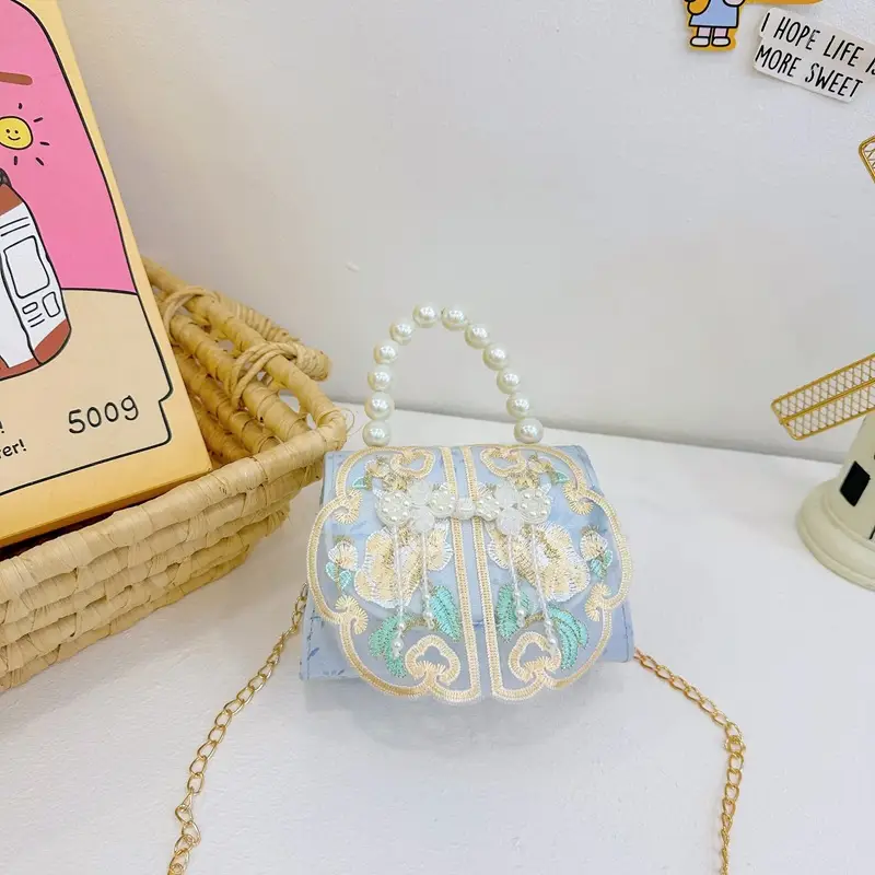 Retro National Style Buckle Children's Bags Pearl Crossbody