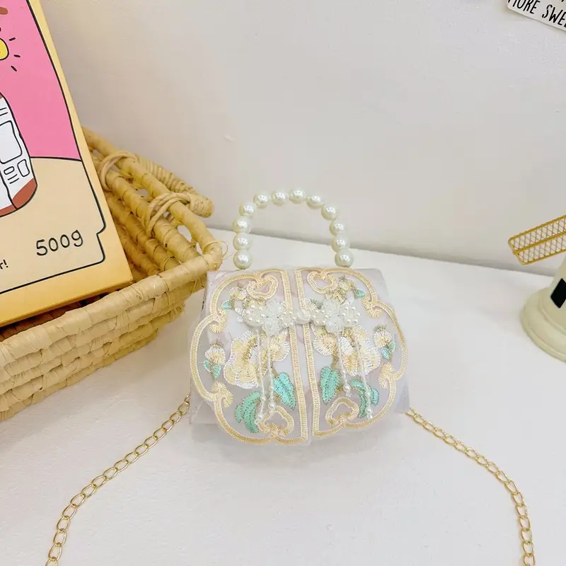 Retro National Style Buckle Children's Bags Pearl Crossbody