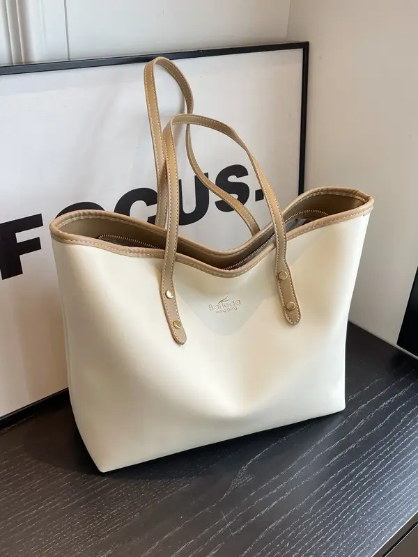 Women's Black Leather Tote Bag Large Capacity Winter Commute - Image 7