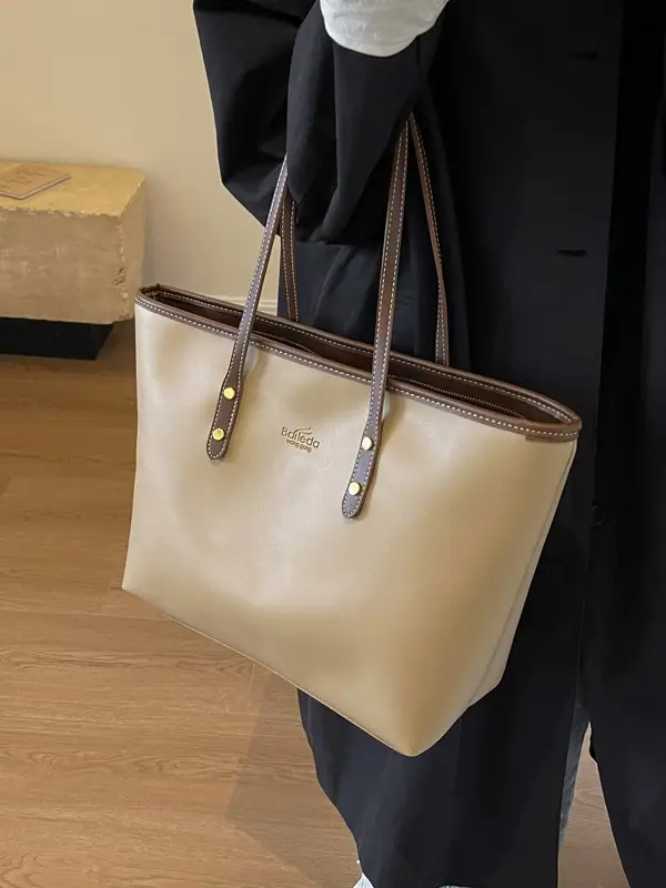 Women's Black Leather Tote Bag Large Capacity Winter Commute - Image 8