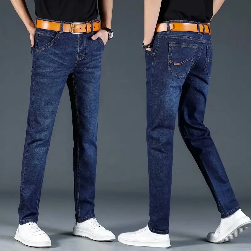 Men Blue Fleece Lined Winter Warm Jeans - Image 4