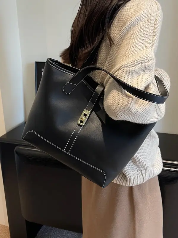 Large Capacity Women's Black Shoulder Tote Bag - Image 6