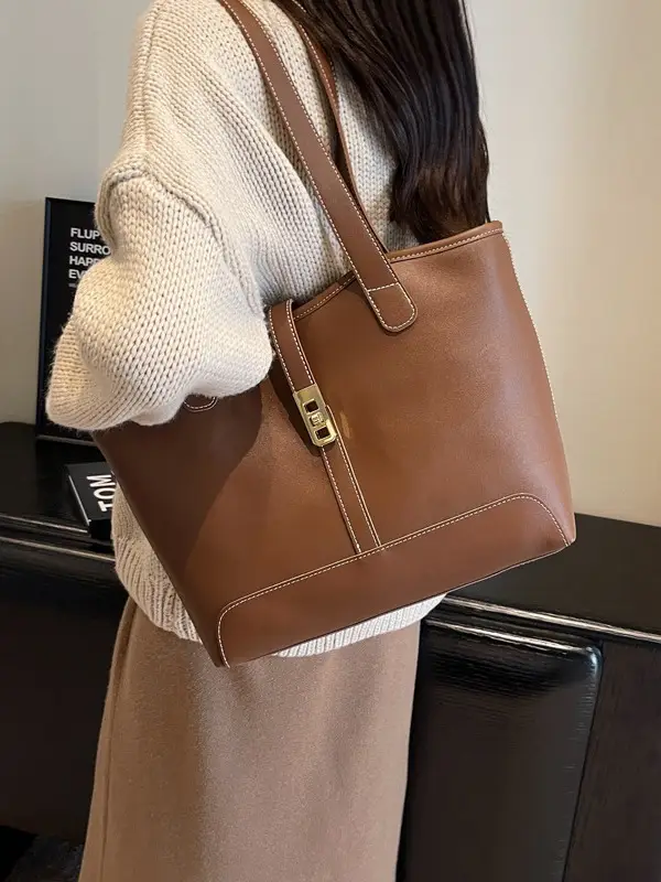 Large Capacity Women's Black Shoulder Tote Bag - Image 8