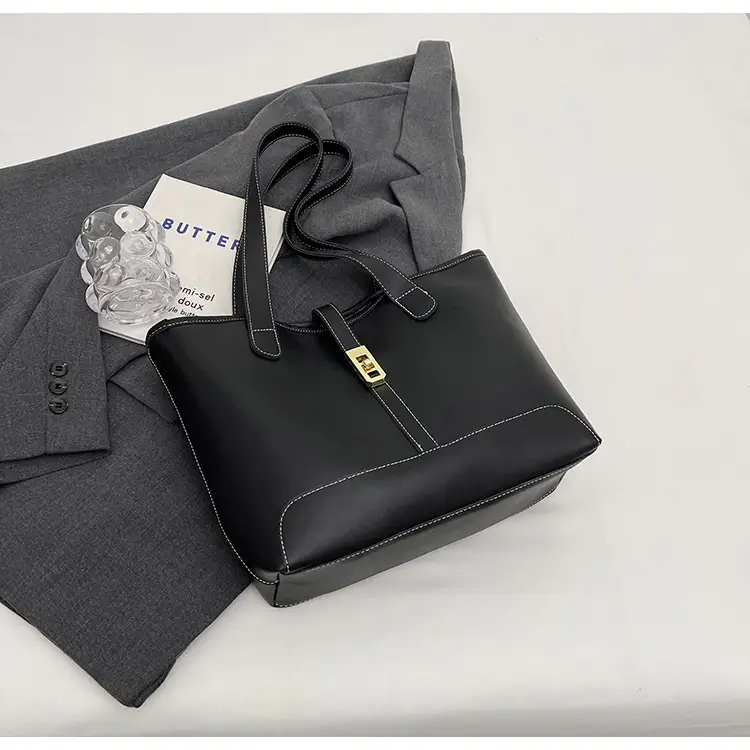 Large Capacity Women's Black Shoulder Tote Bag — feature 19