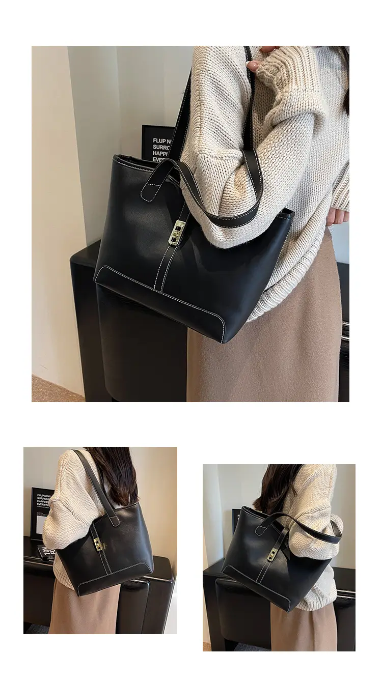 Large Capacity Women's Black Shoulder Tote Bag — feature 9