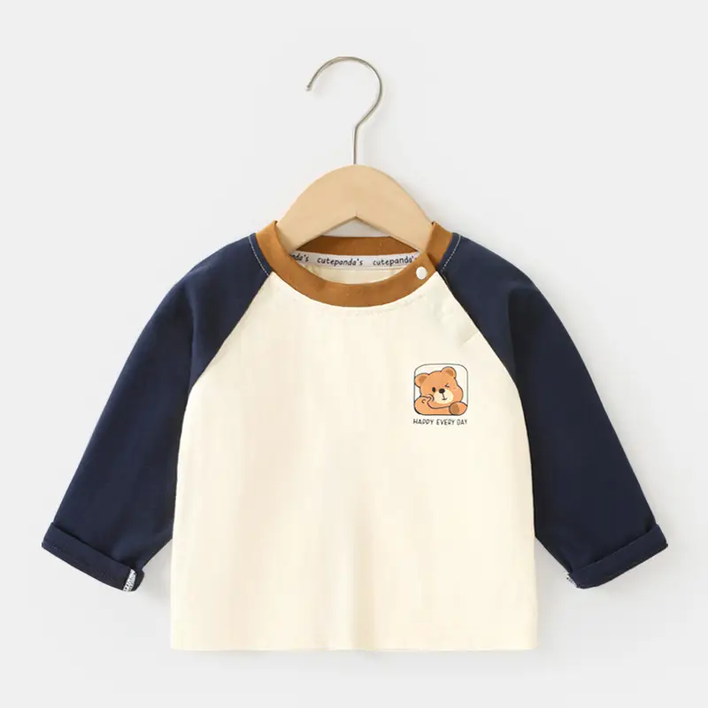 Baby Long Sleeve T-Shirt Cream Navy Spring Outfit - Image 3